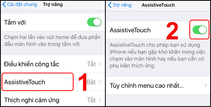 Kéo thanh trượt để bật Assistive Touch